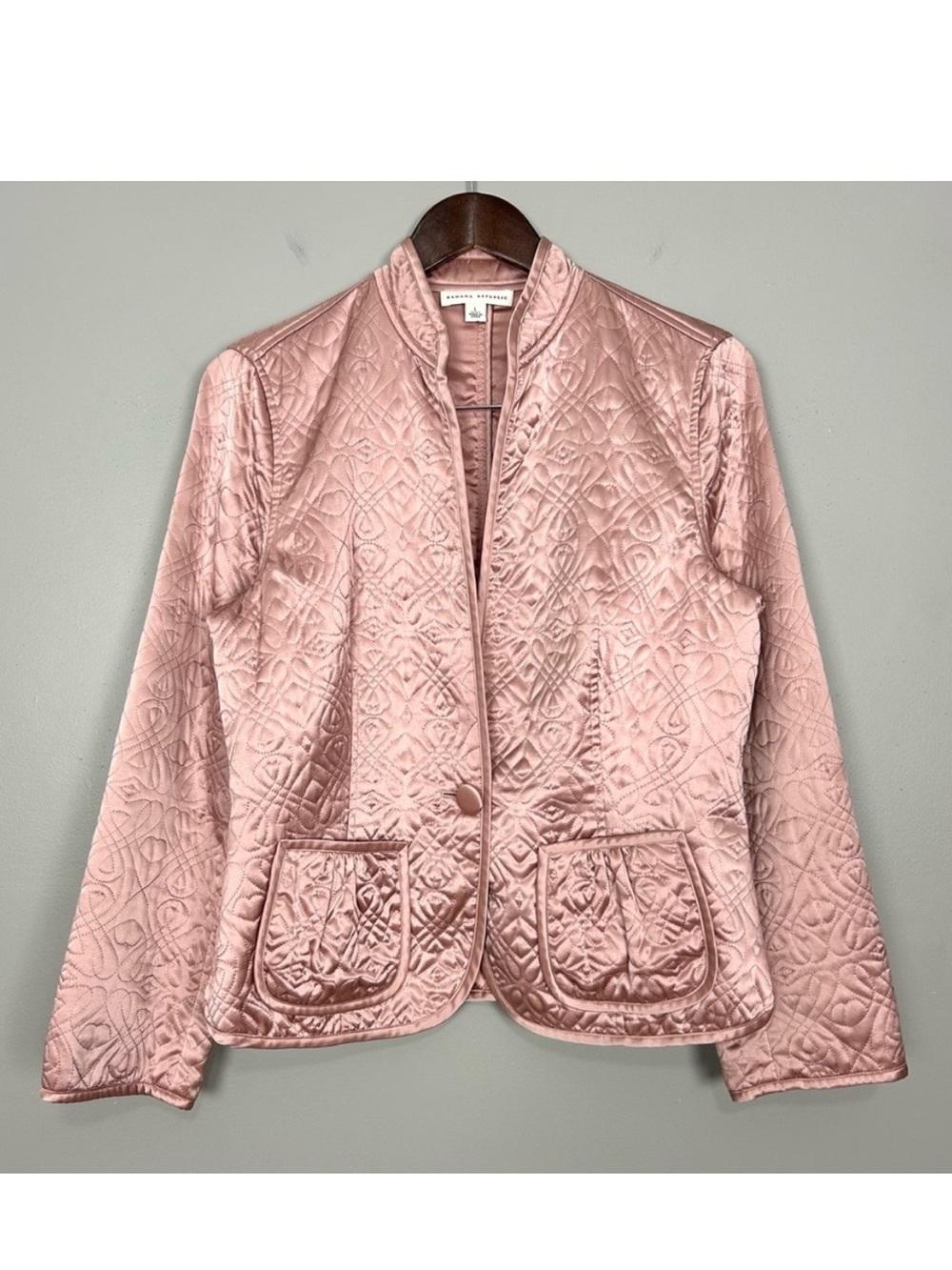 Banana Republic Quilted Silk Jacket Women’s Size L Patch Pockets Button Closure